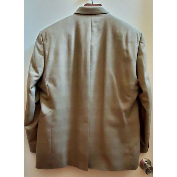 CHAPS Blazer Sport Coat 46R Classic Plaid Taupe & Black Blend Poly/Rayon Lined - Picture 3 of 16